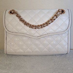 Rebeccca Camino white handbag, small, rose gold chain
